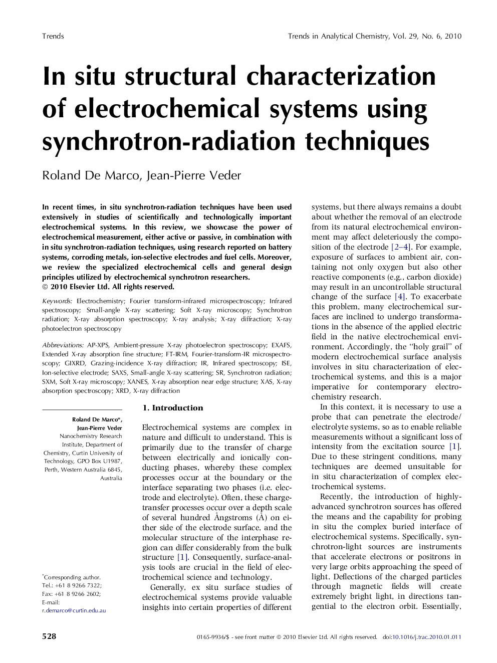 In situ structural characterization of electrochemical systems using synchrotron-radiation techniques