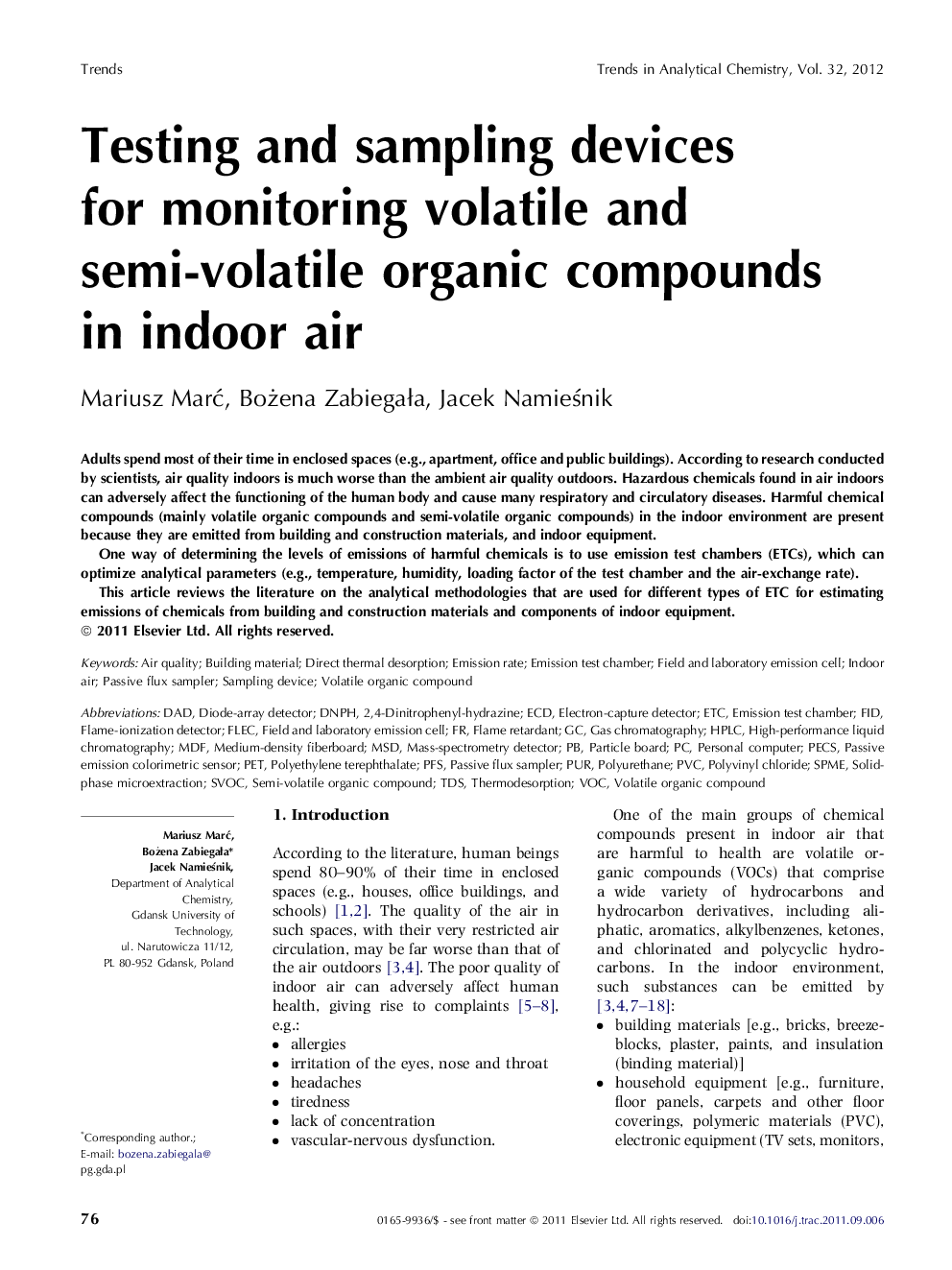 Testing and sampling devices for monitoring volatile and semi-volatile organic compounds in indoor air