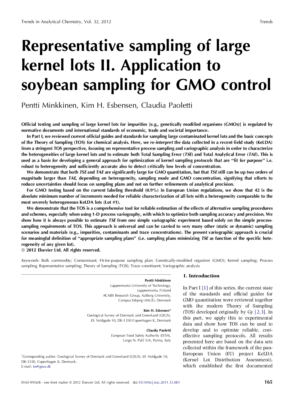 Representative sampling of large kernel lots II. Application to soybean sampling for GMO control