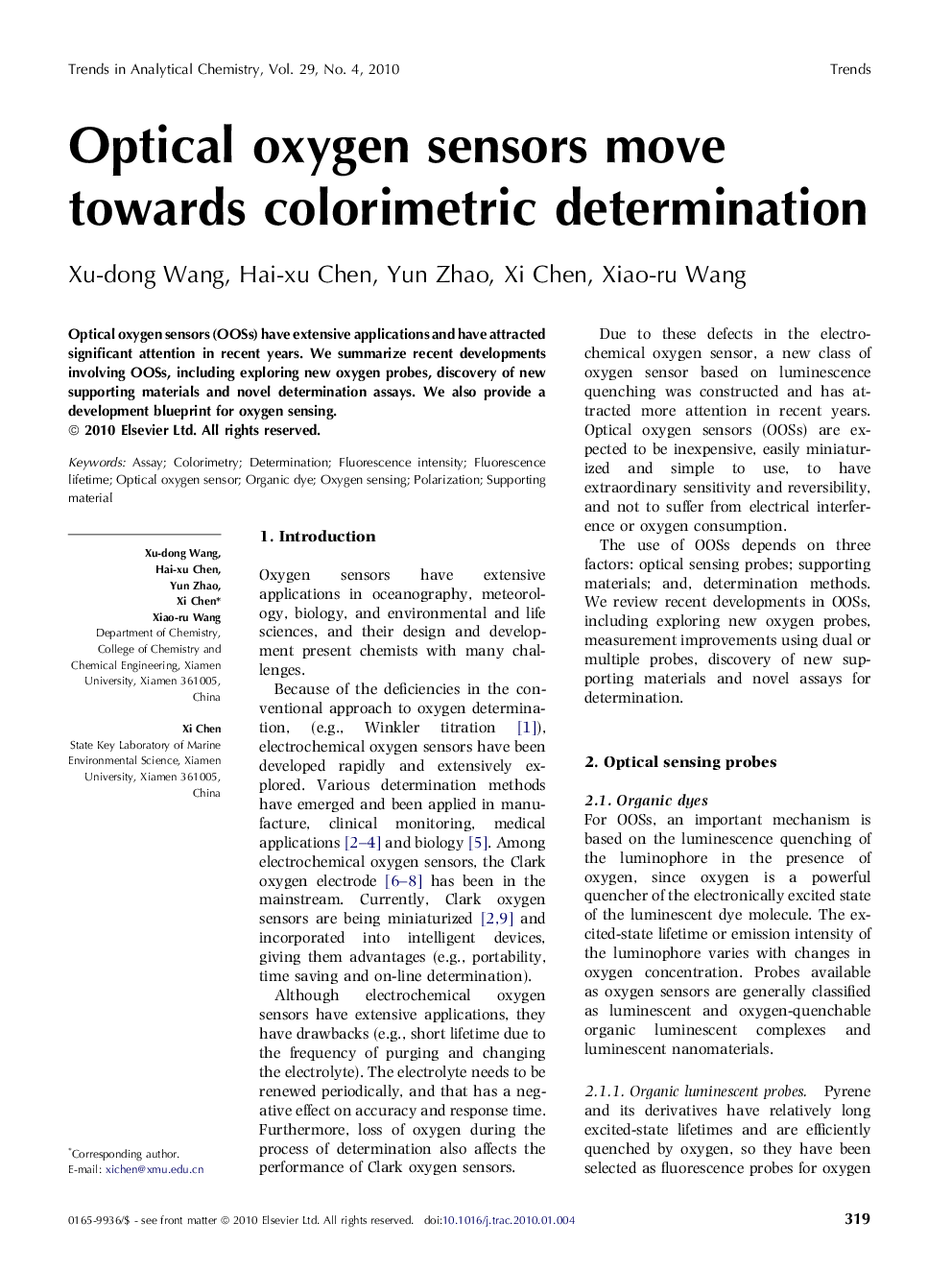 Optical oxygen sensors move towards colorimetric determination