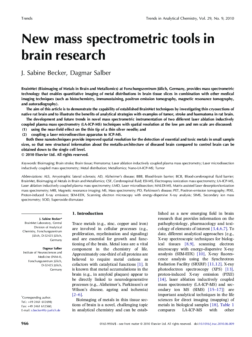 New mass spectrometric tools in brain research