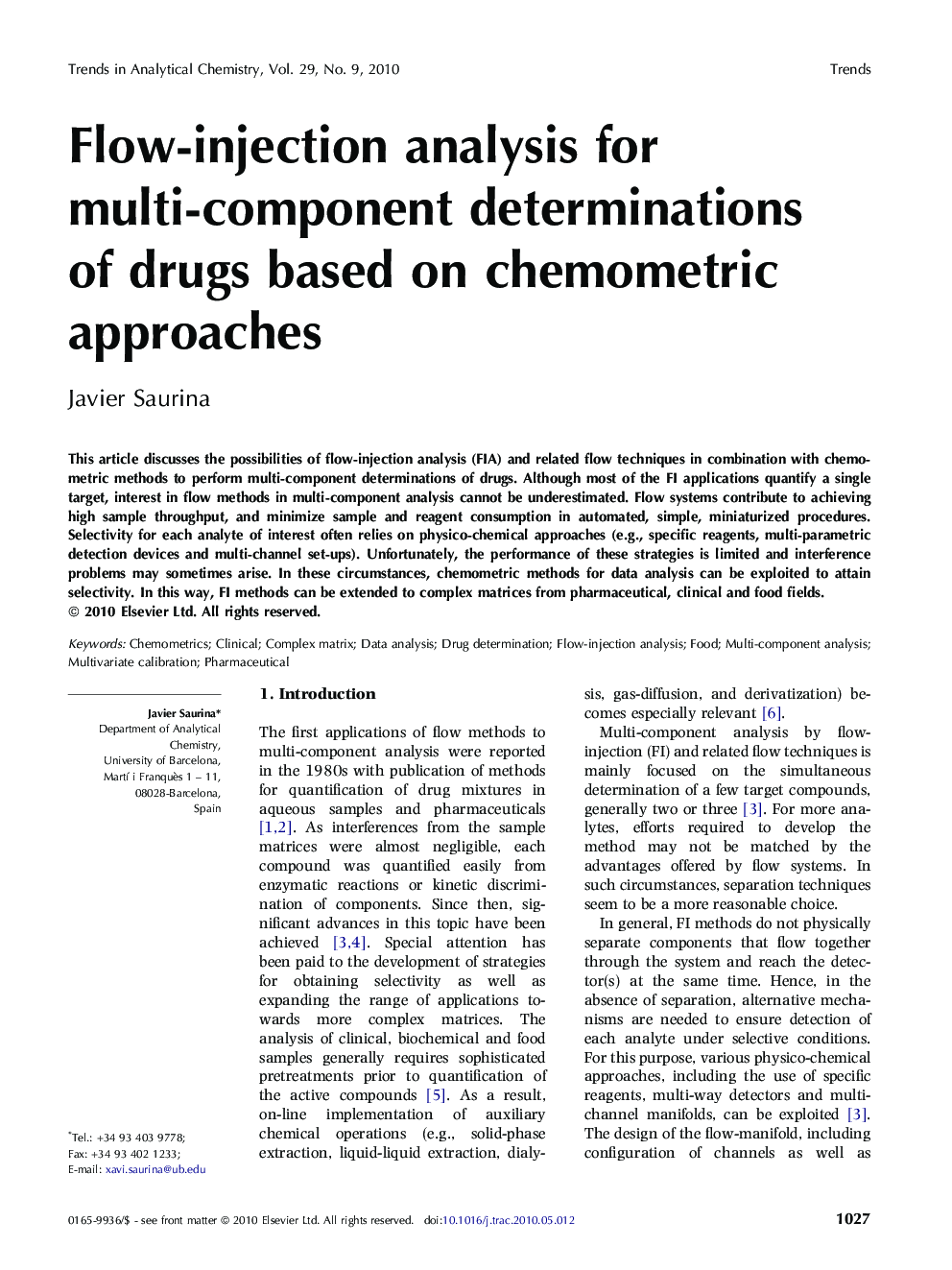 Flow-injection analysis for multi-component determinations of drugs based on chemometric approaches