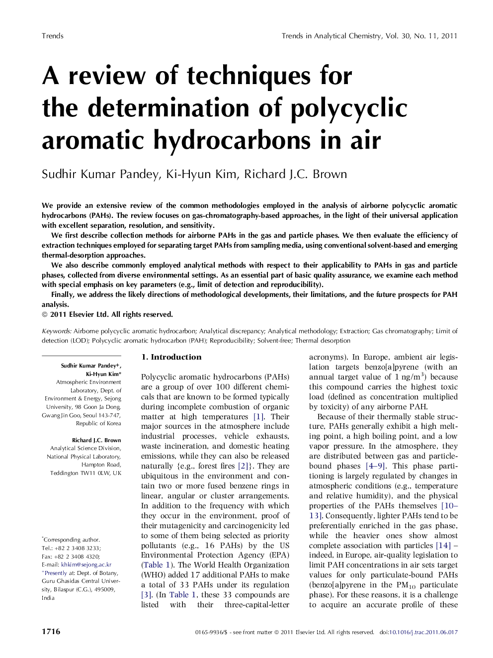 A review of techniques for the determination of polycyclic aromatic hydrocarbons in air