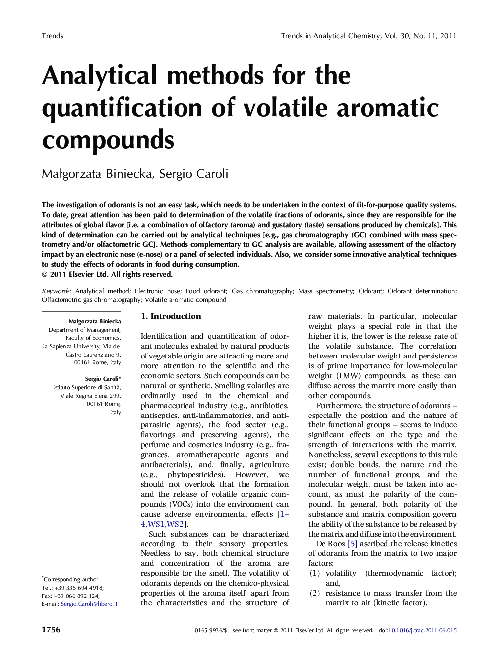 Analytical methods for the quantification of volatile aromatic compounds