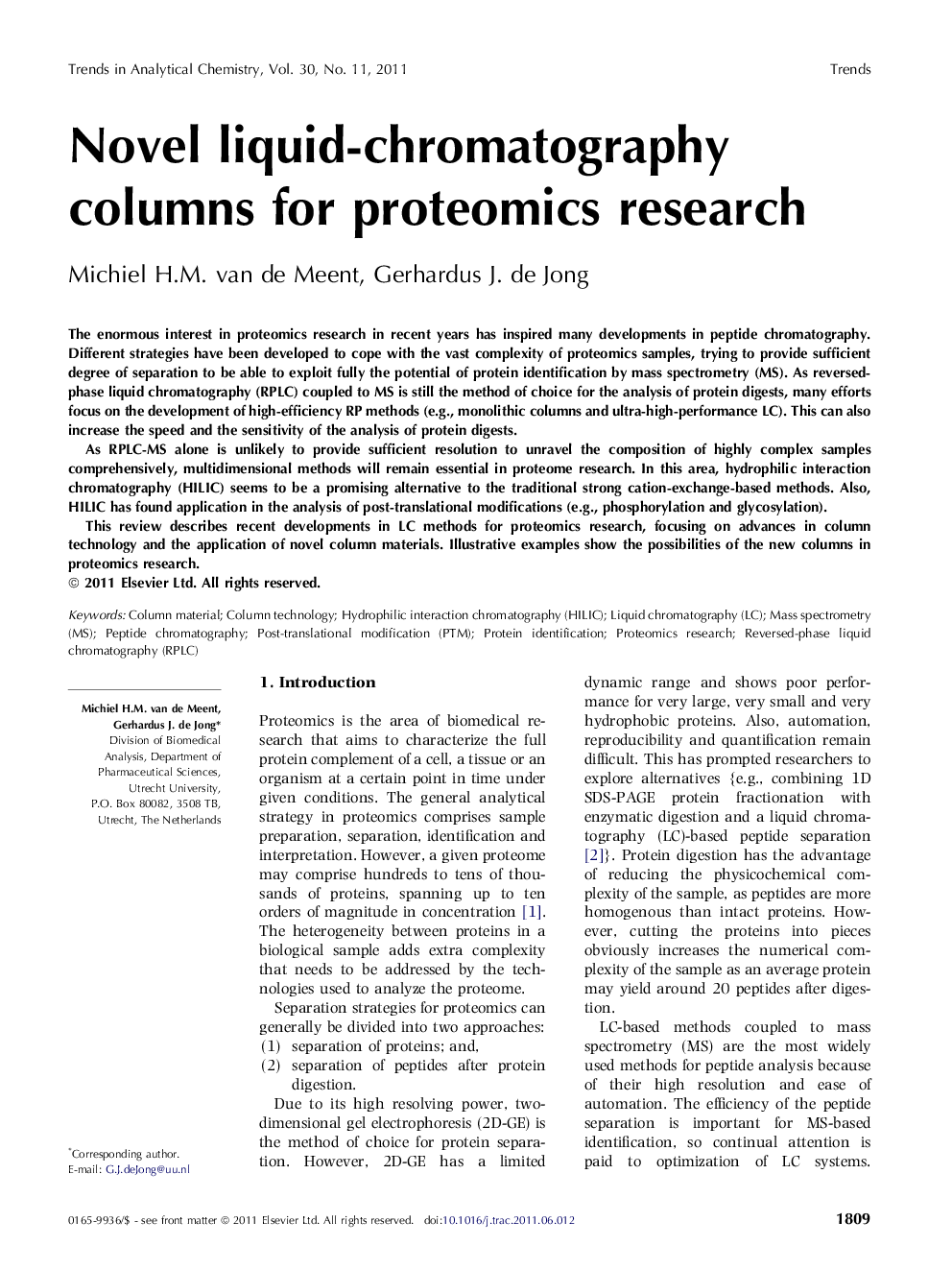 Novel liquid-chromatography columns for proteomics research