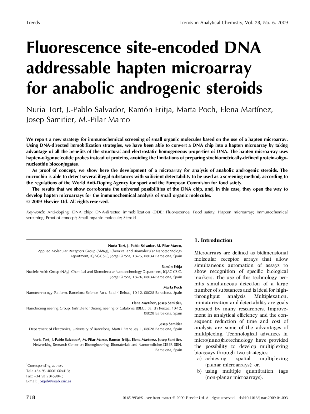 Fluorescence site-encoded DNA addressable hapten microarray for anabolic androgenic steroids