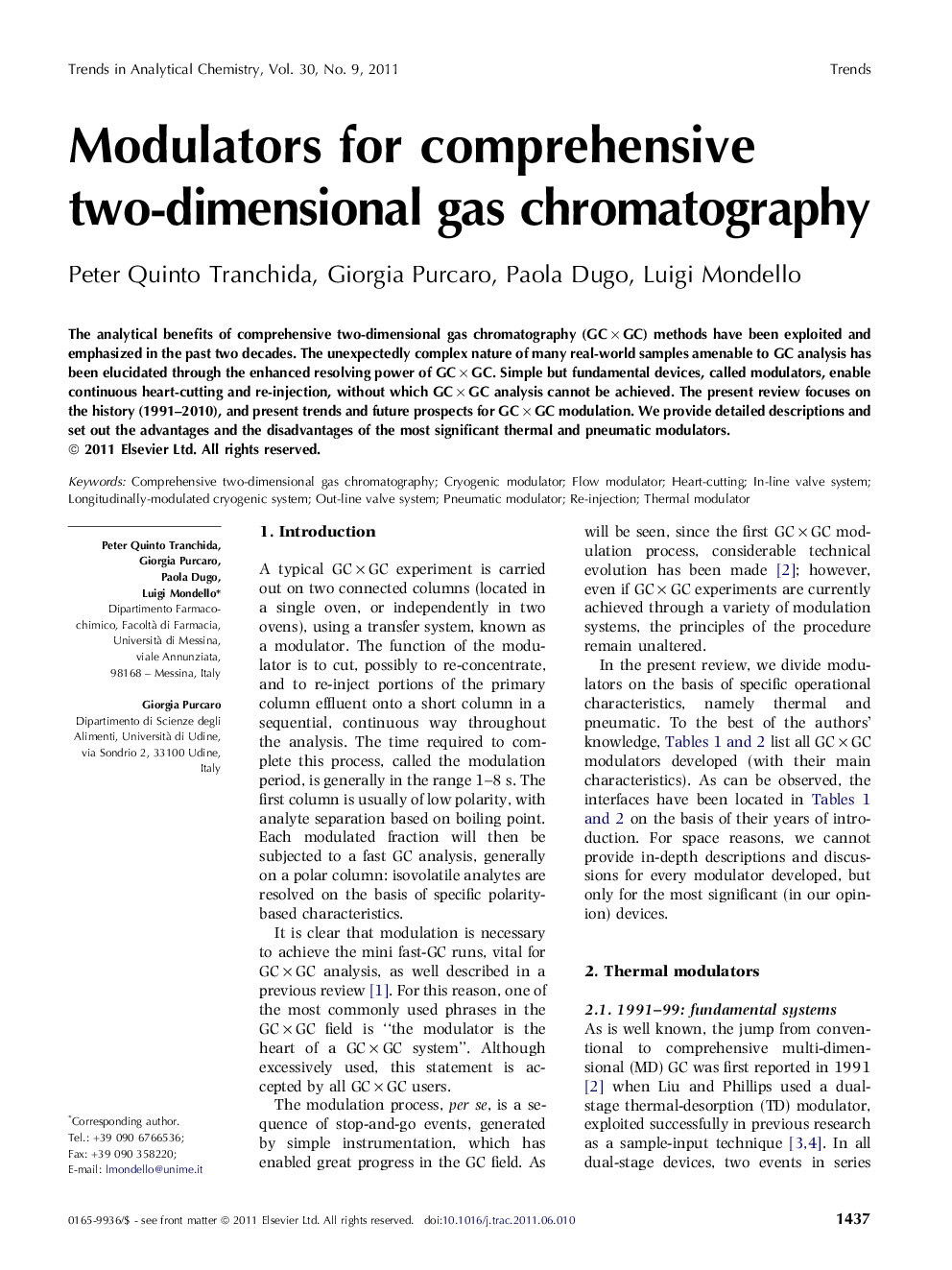 Modulators for comprehensive two-dimensional gas chromatography