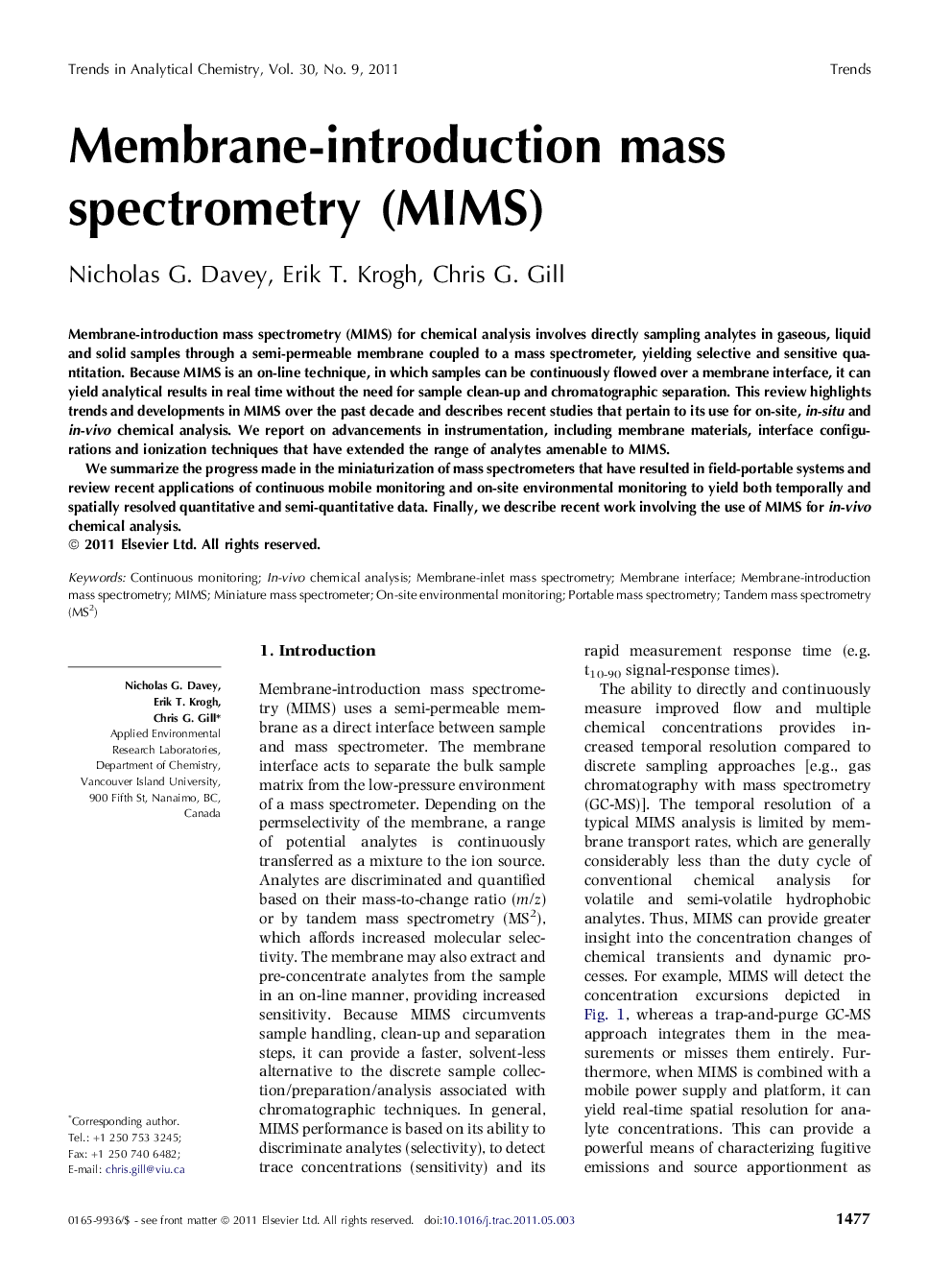 Membrane-introduction mass spectrometry (MIMS)