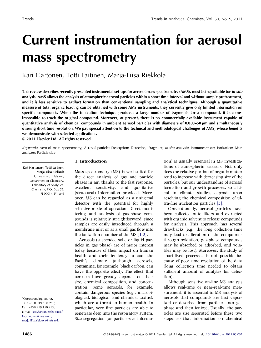 Current instrumentation for aerosol mass spectrometry