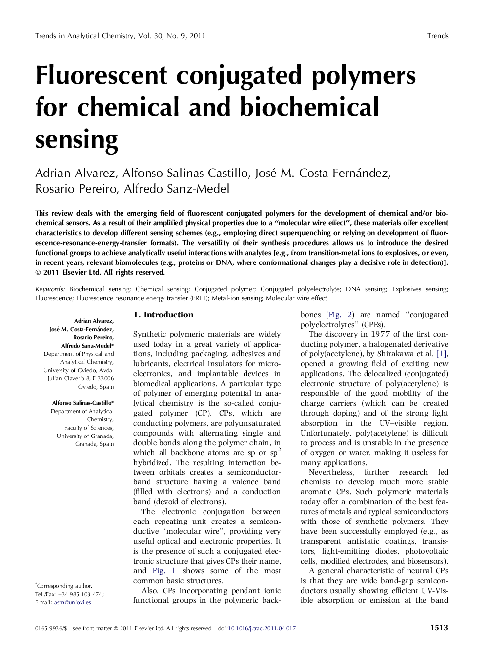 Fluorescent conjugated polymers for chemical and biochemical sensing