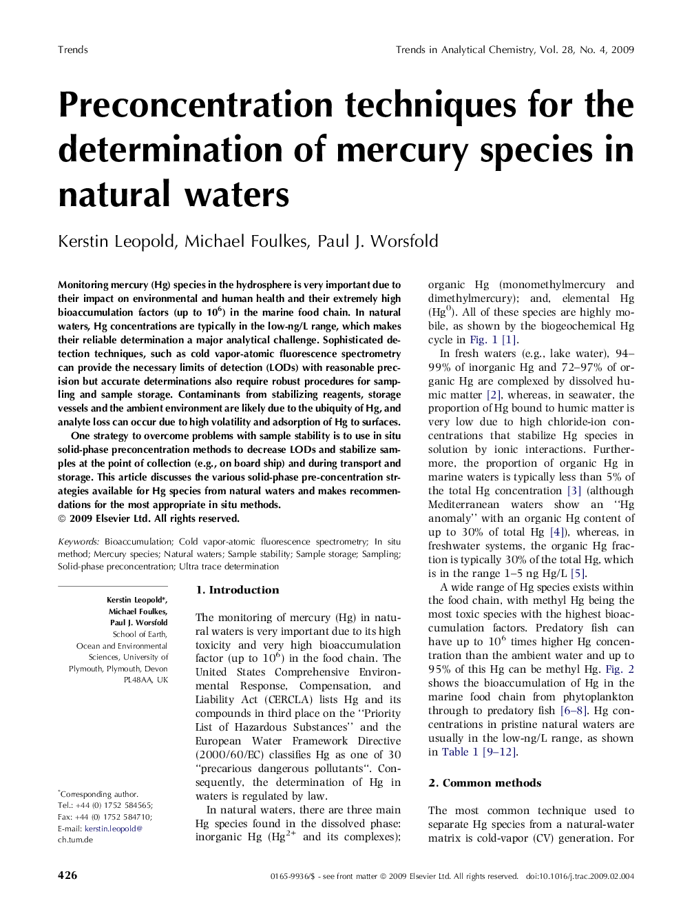 Preconcentration techniques for the determination of mercury species in natural waters