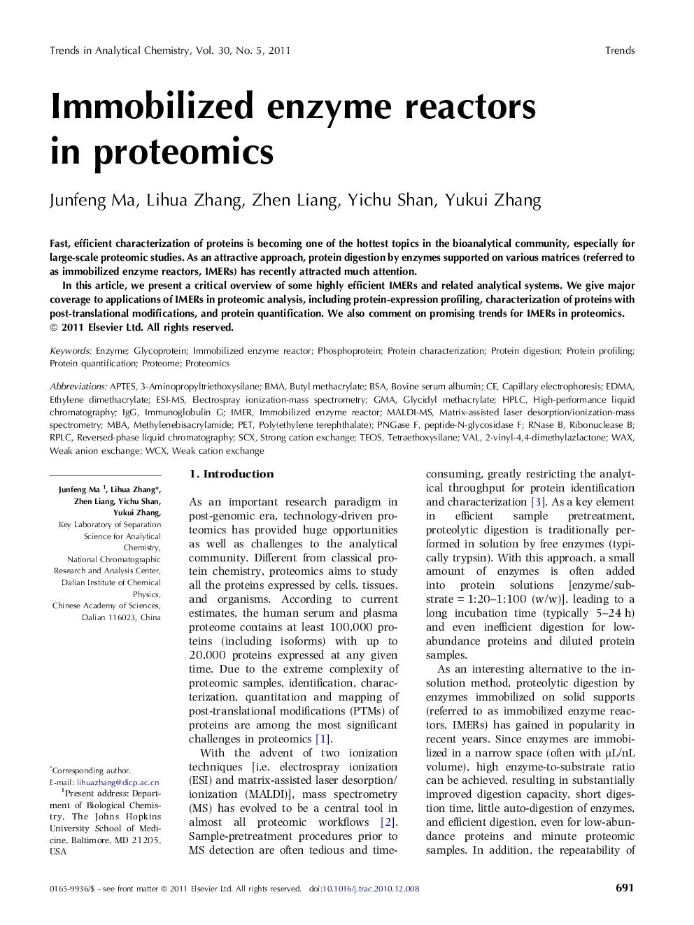 Immobilized enzyme reactors in proteomics