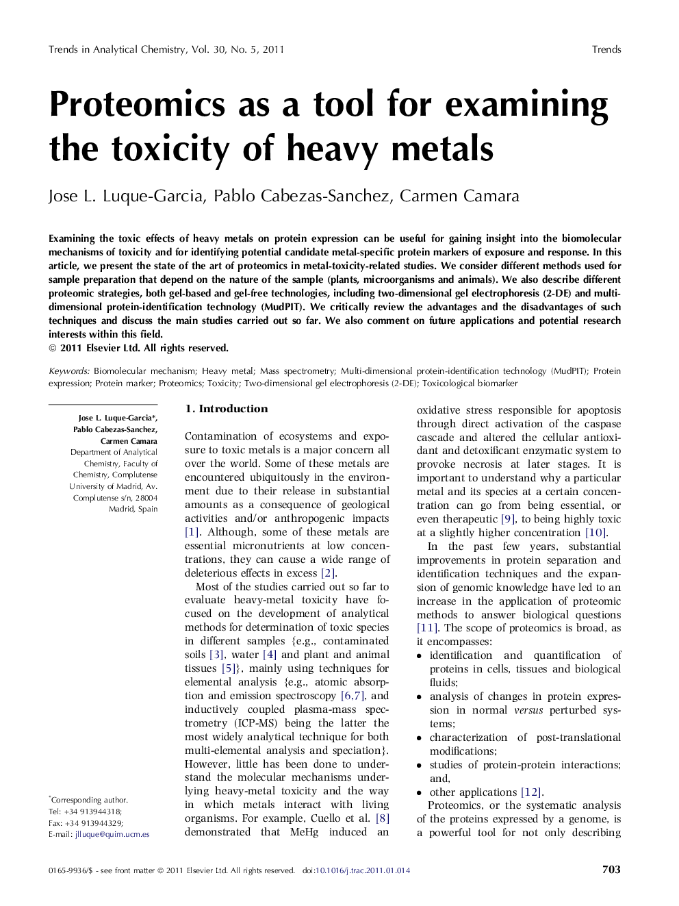 Proteomics as a tool for examining the toxicity of heavy metals