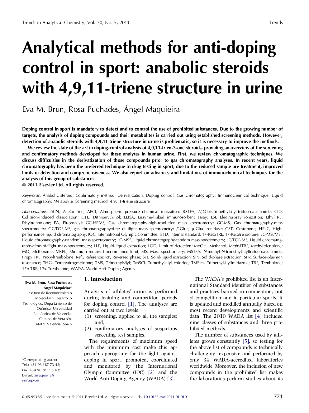 Analytical methods for anti-doping control in sport: anabolic steroids with 4,9,11-triene structure in urine