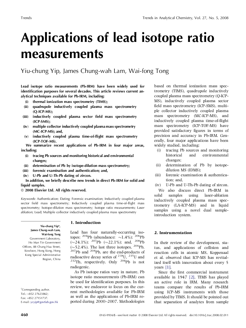 Applications of lead isotope ratio measurements