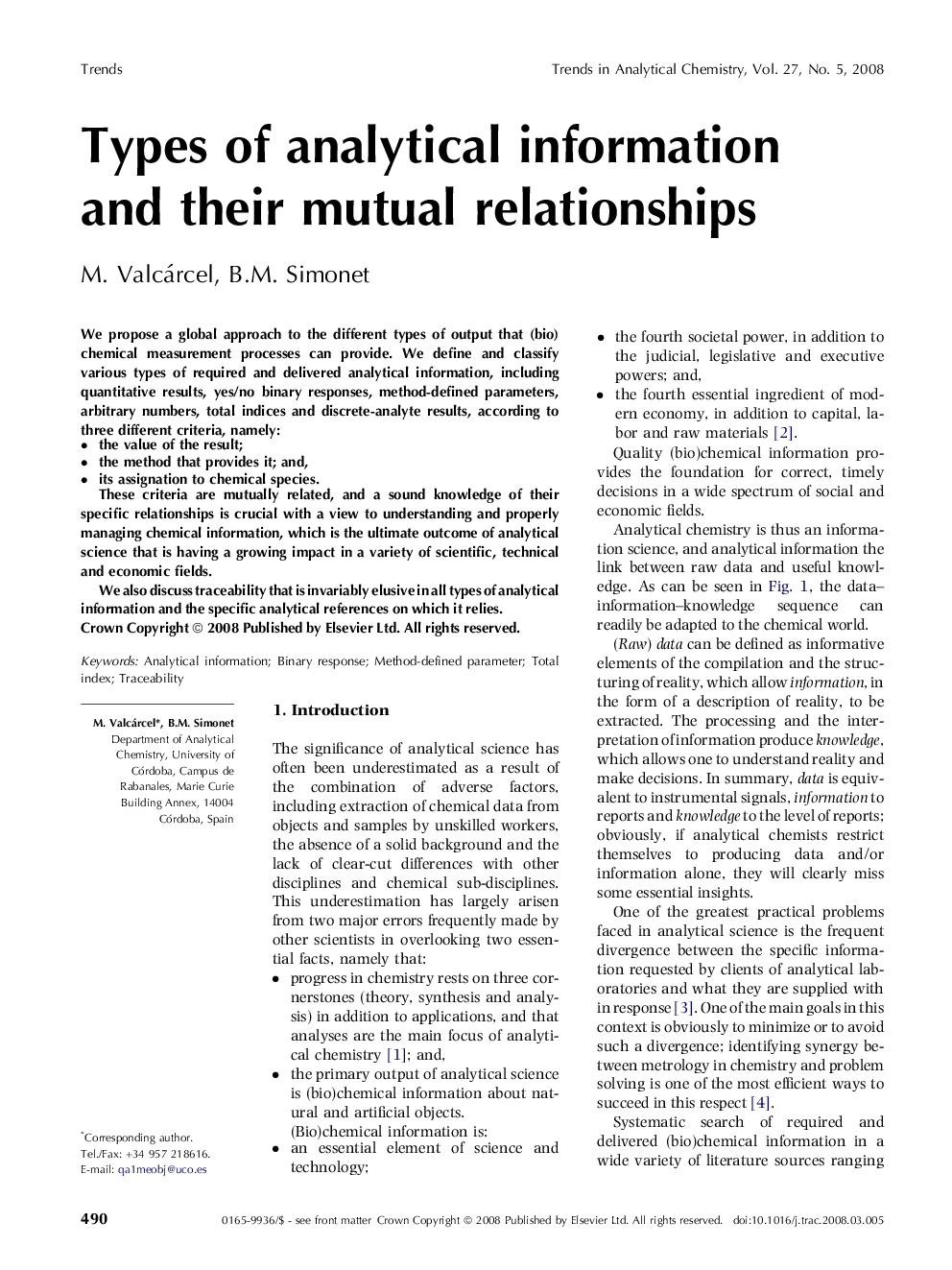 Types of analytical information and their mutual relationships