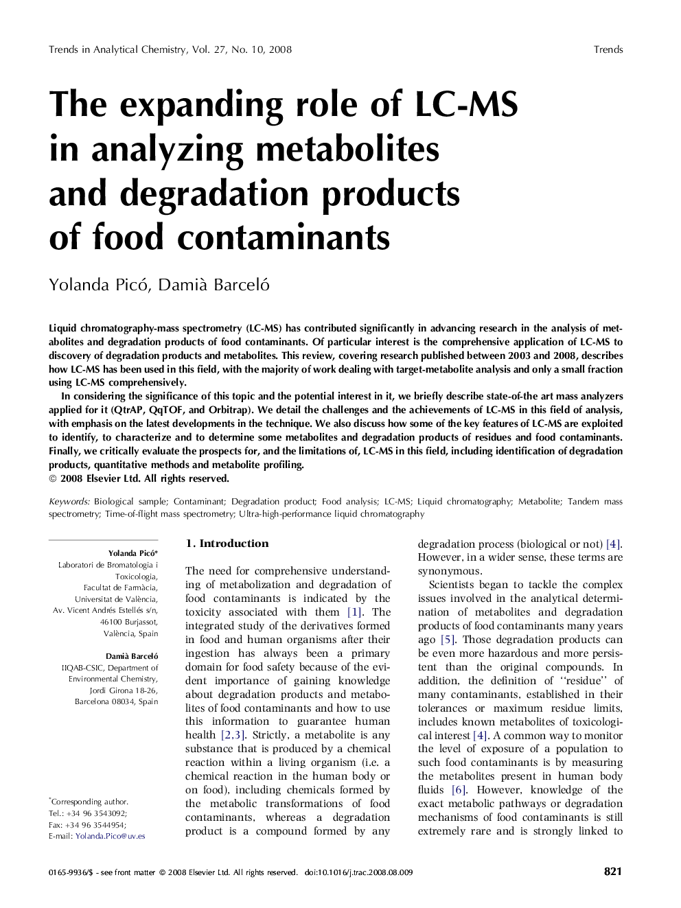 The expanding role of LC-MS in analyzing metabolites and degradation products of food contaminants