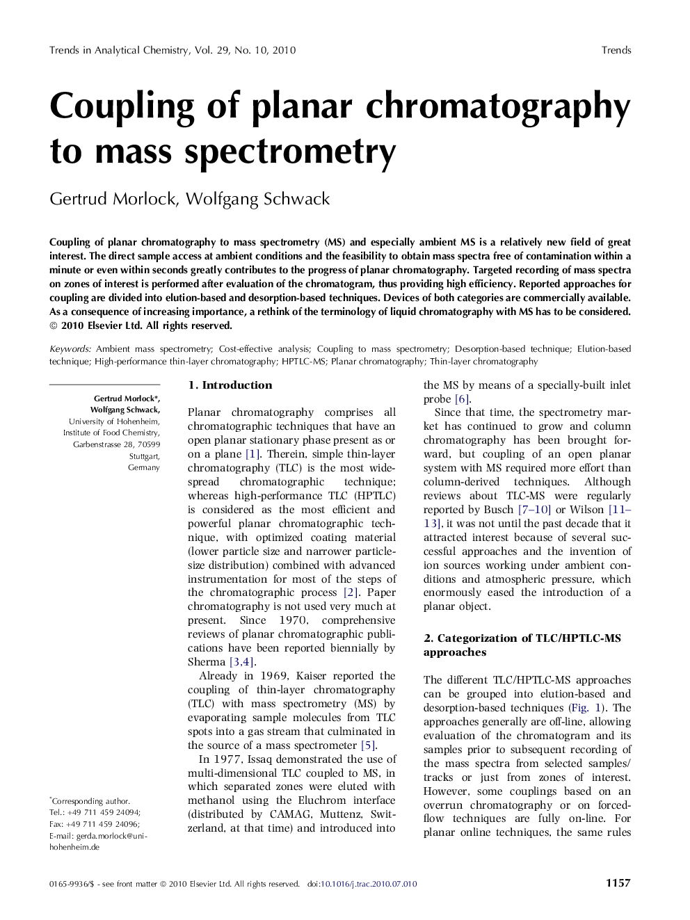 Coupling of planar chromatography to mass spectrometry