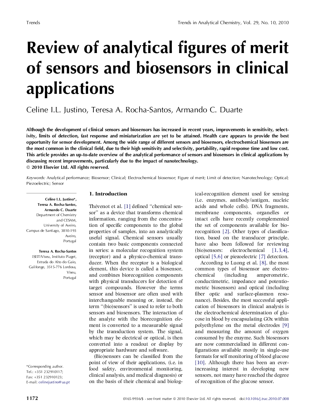 Review of analytical figures of merit of sensors and biosensors in clinical applications