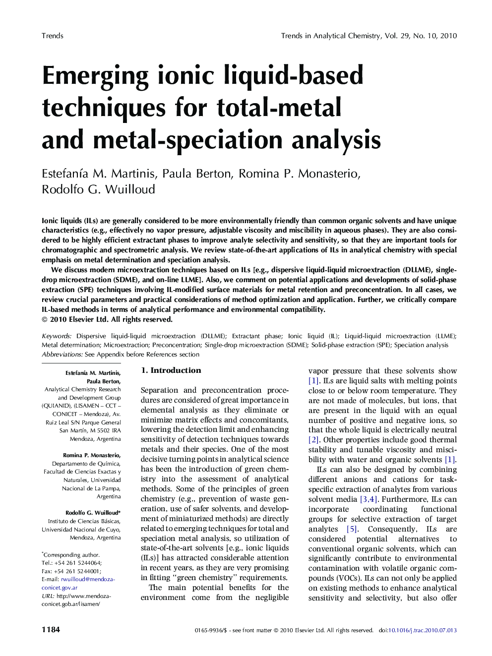 Emerging ionic liquid-based techniques for total-metal and metal-speciation analysis