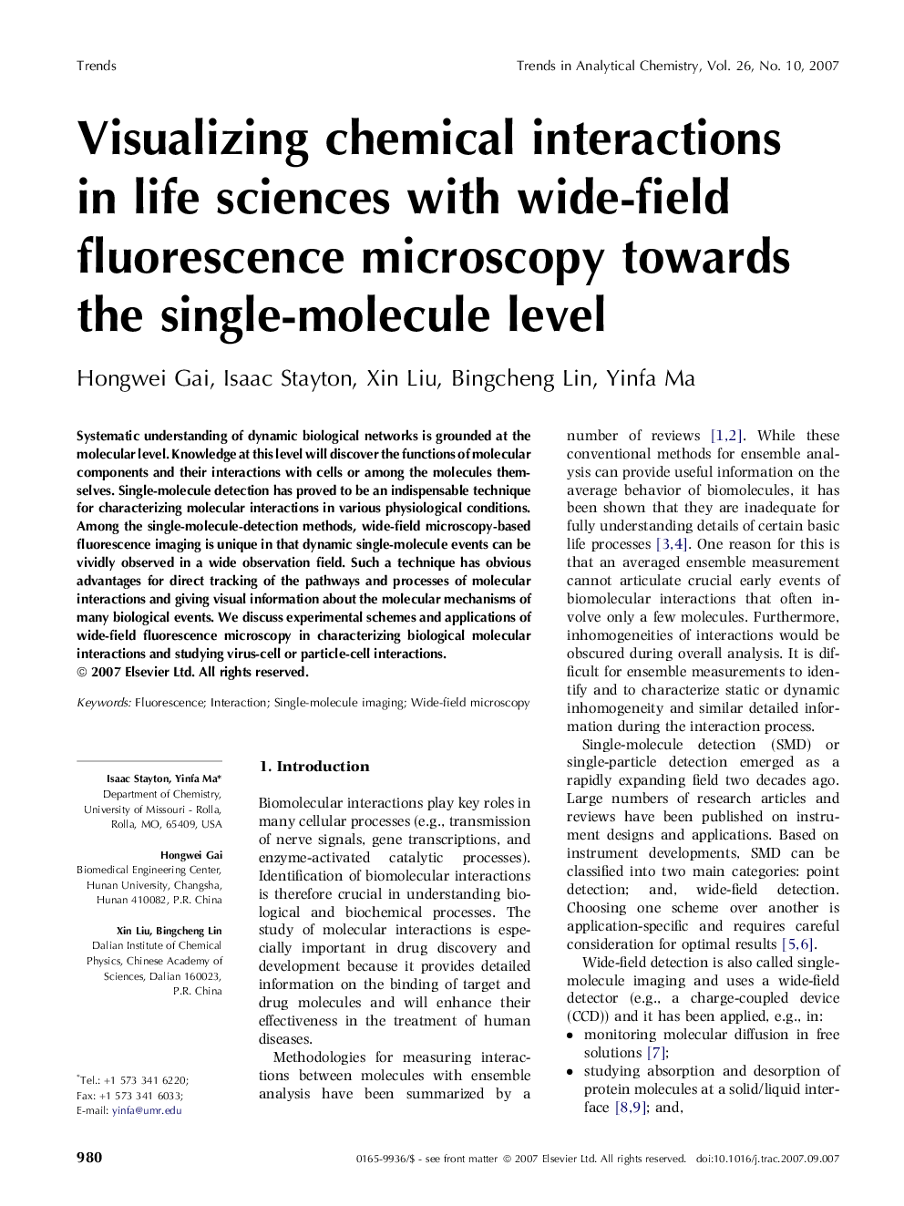 Visualizing chemical interactions in life sciences with wide-field fluorescence microscopy towards the single-molecule level