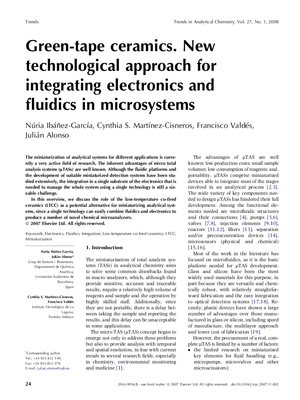 Green-tape ceramics. New technological approach for integrating electronics and fluidics in microsystems