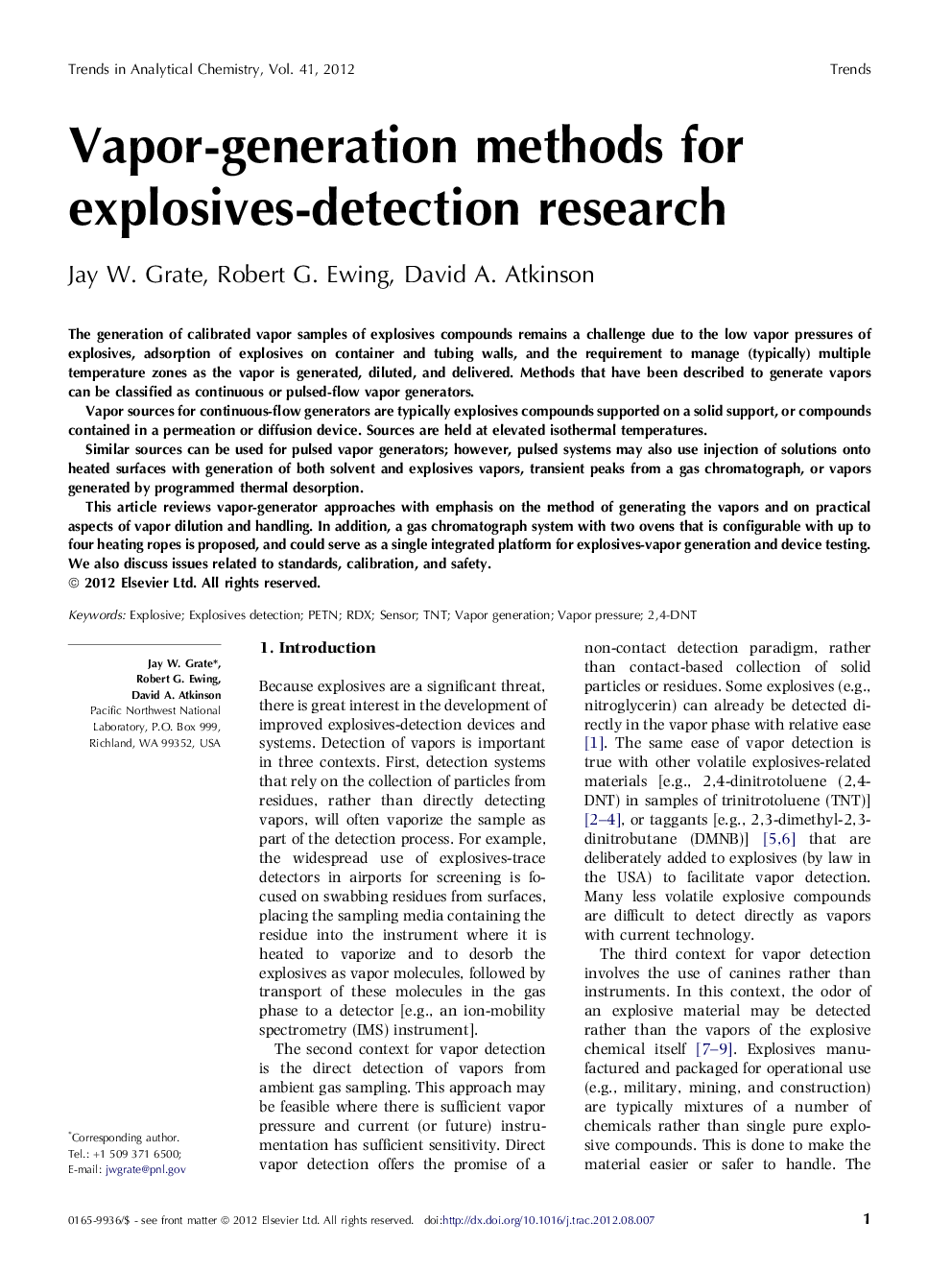 Vapor-generation methods for explosives-detection research