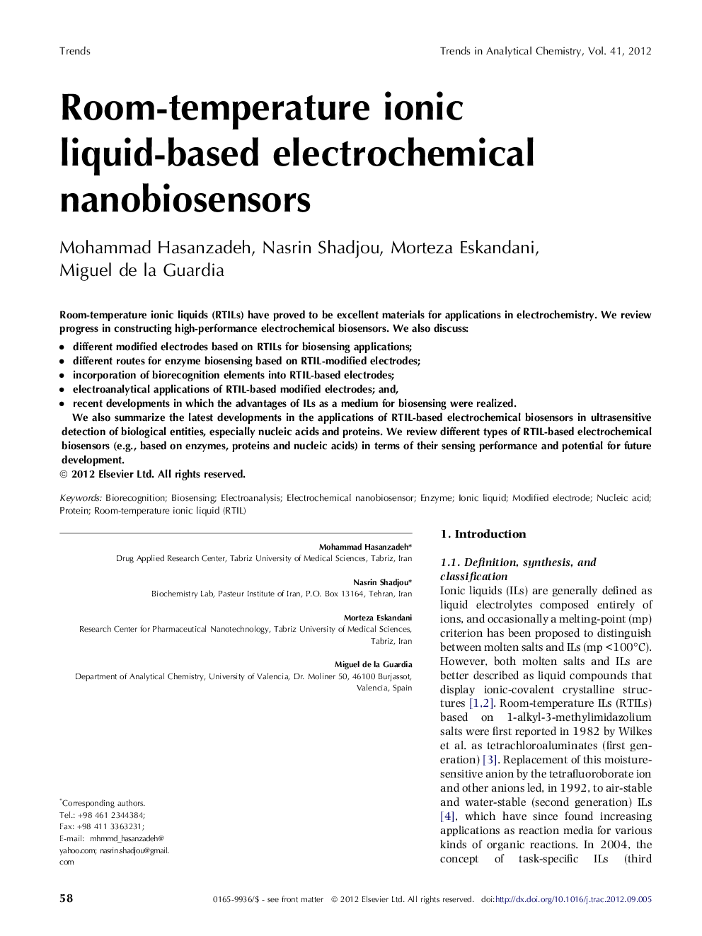 Room-temperature ionic liquid-based electrochemical nanobiosensors