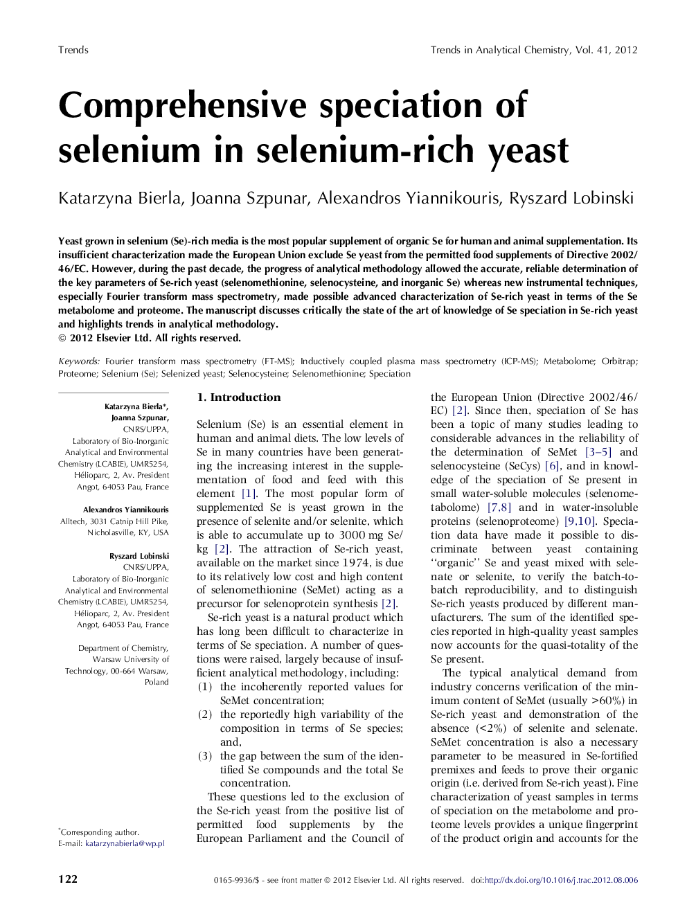 Comprehensive speciation of selenium in selenium-rich yeast