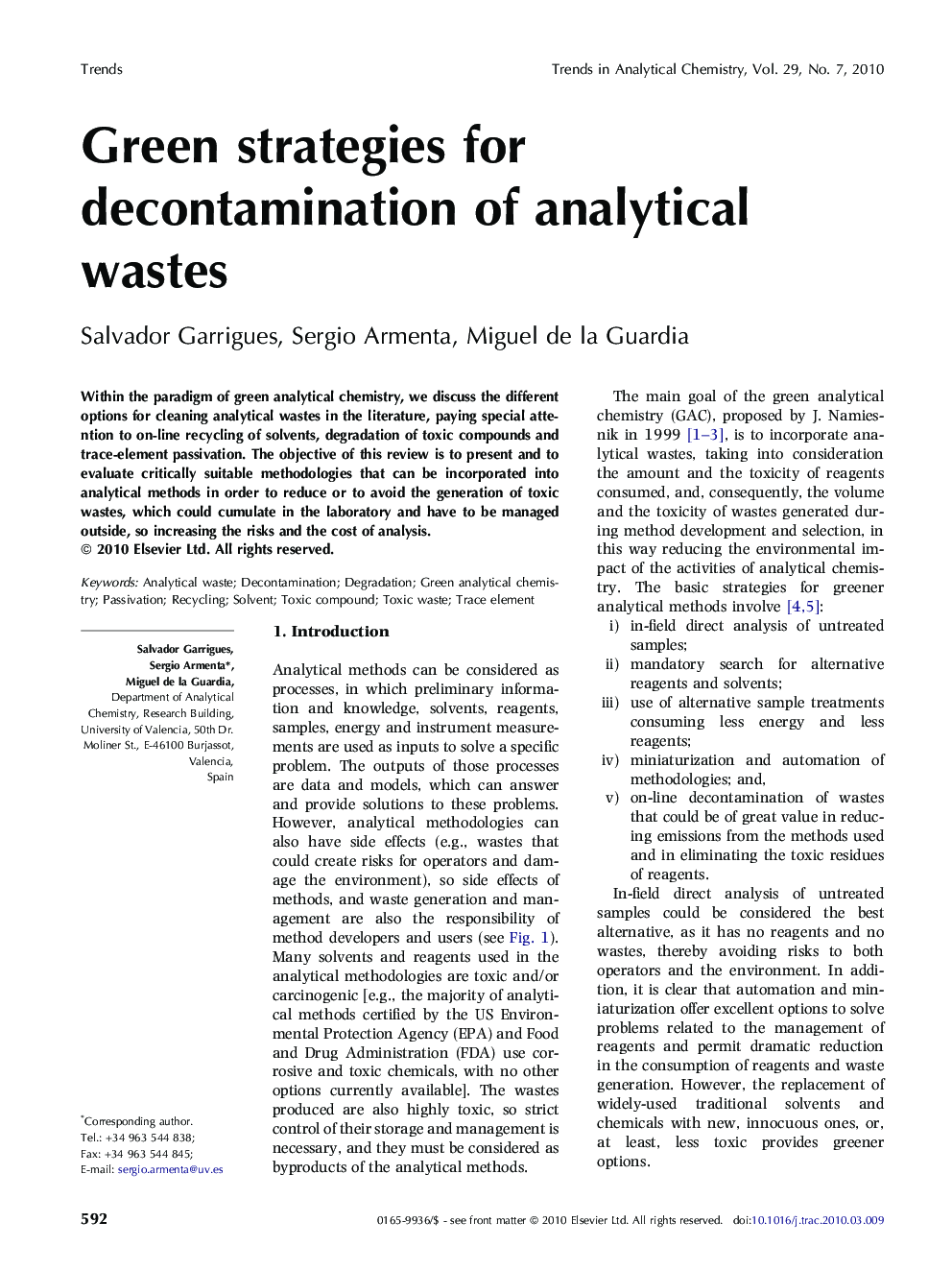 Green strategies for decontamination of analytical wastes