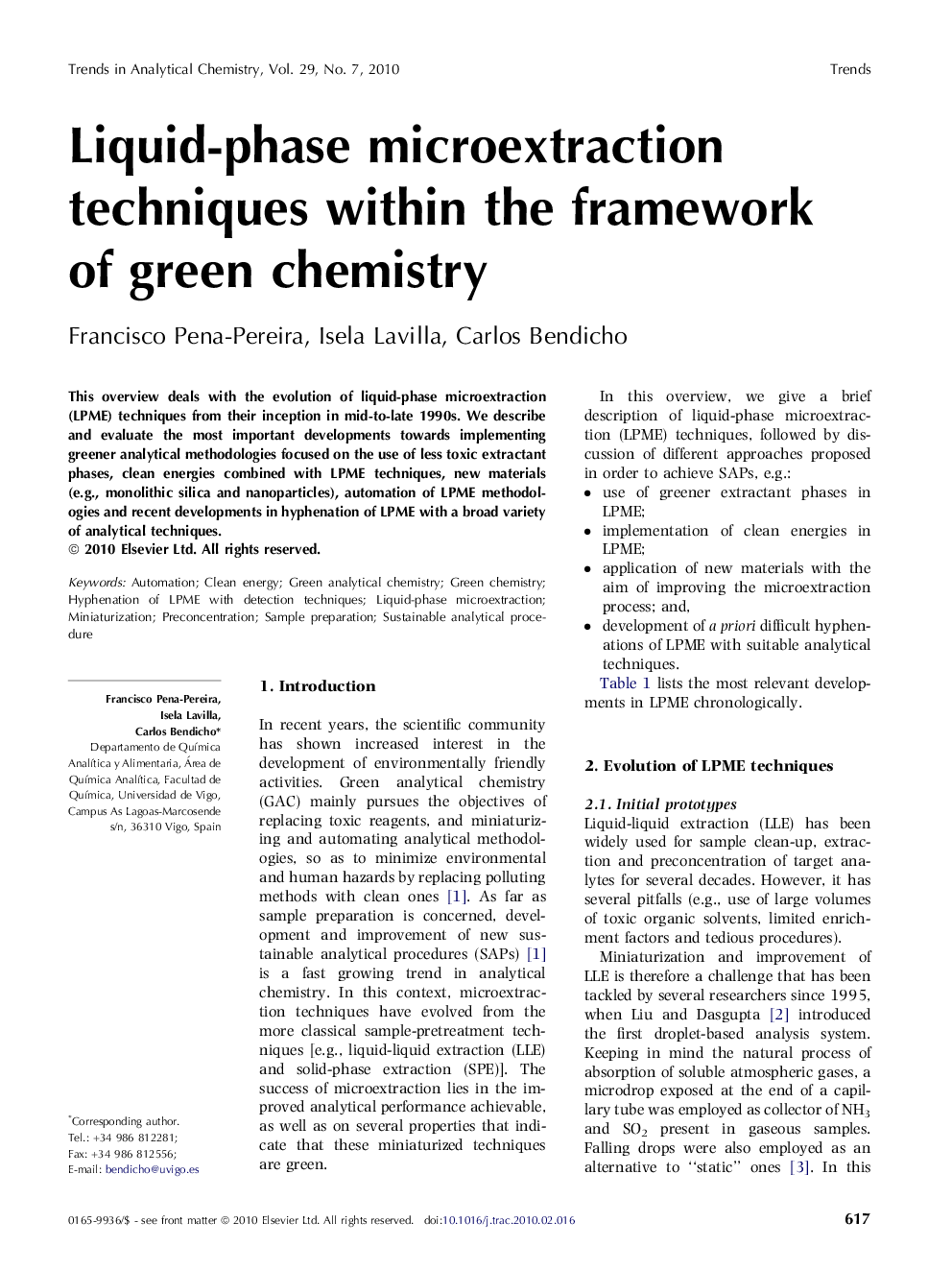 Liquid-phase microextraction techniques within the framework of green chemistry