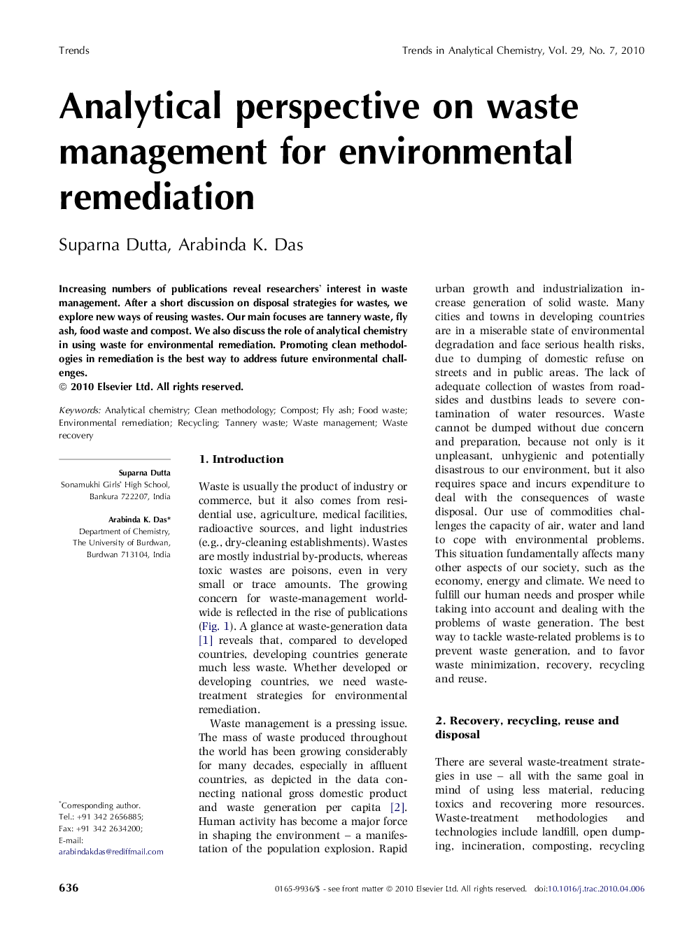 Analytical perspective on waste management for environmental remediation