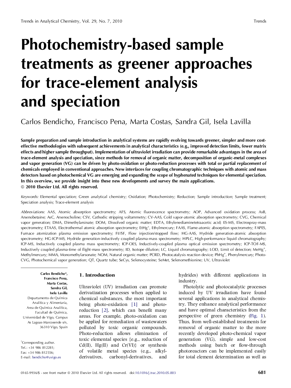 Photochemistry-based sample treatments as greener approaches for trace-element analysis and speciation