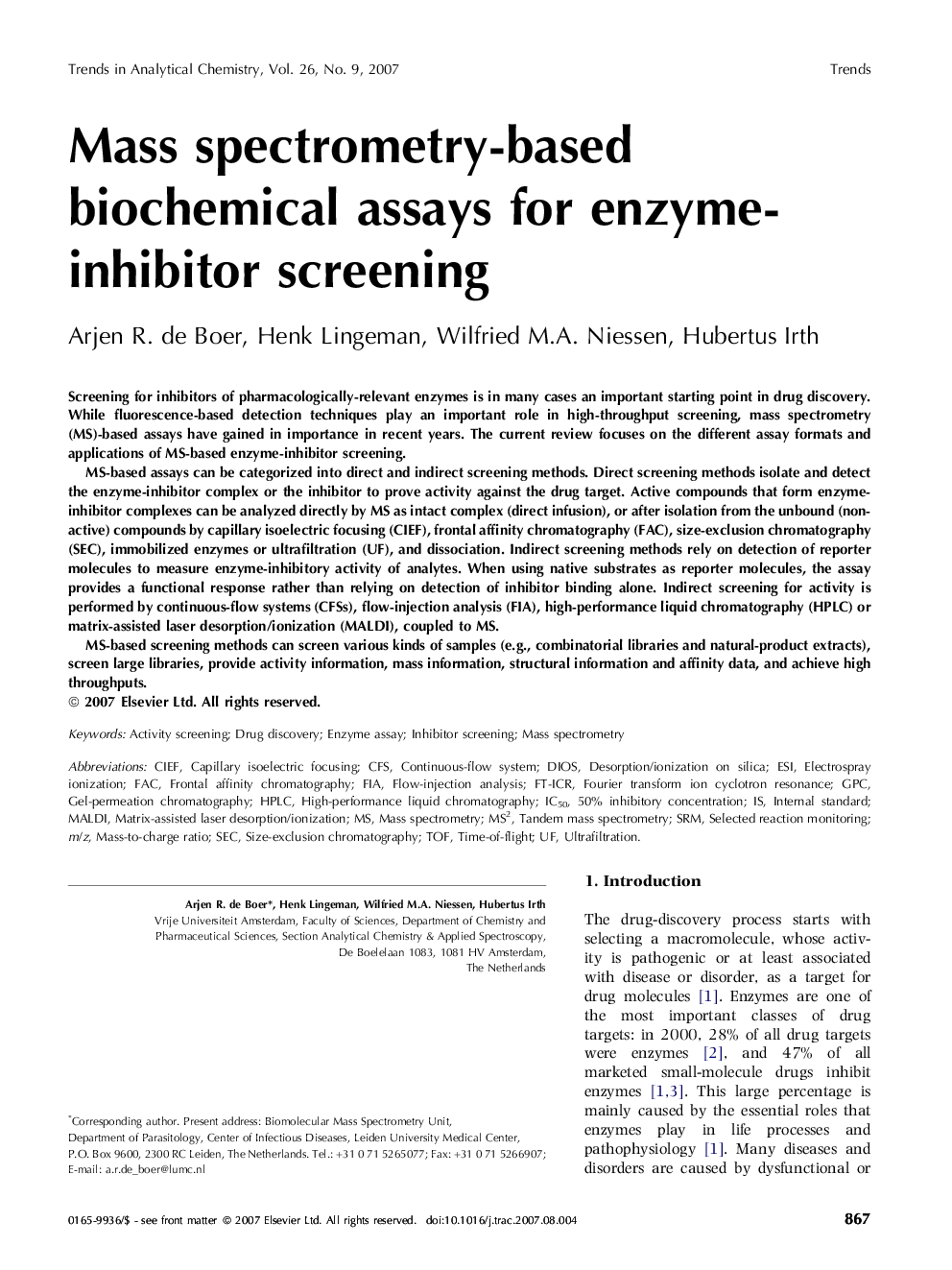 Mass spectrometry-based biochemical assays for enzyme-inhibitor screening