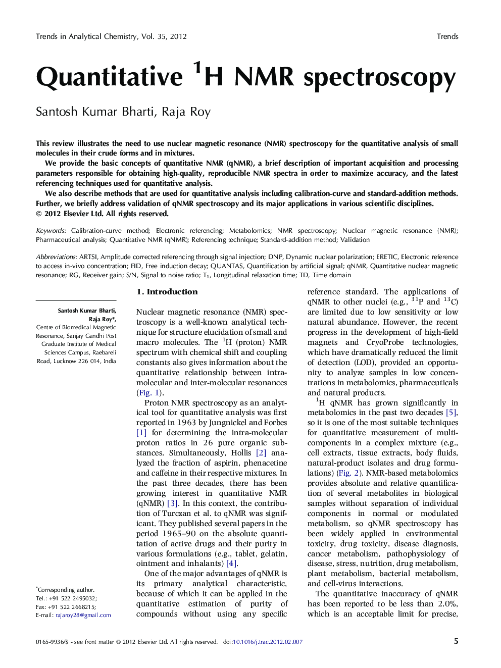 Quantitative 1H NMR spectroscopy