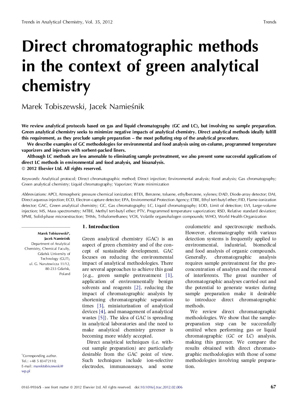 Direct chromatographic methods in the context of green analytical chemistry