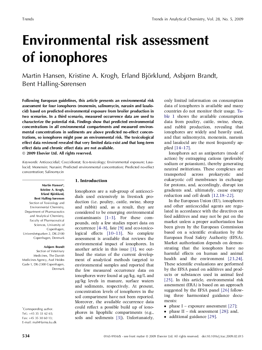 Environmental risk assessment of ionophores