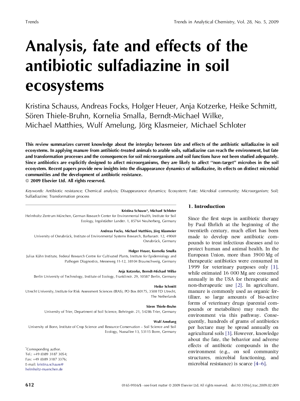 Analysis, fate and effects of the antibiotic sulfadiazine in soil ecosystems