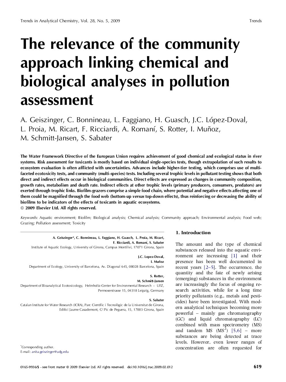 The relevance of the community approach linking chemical and biological analyses in pollution assessment