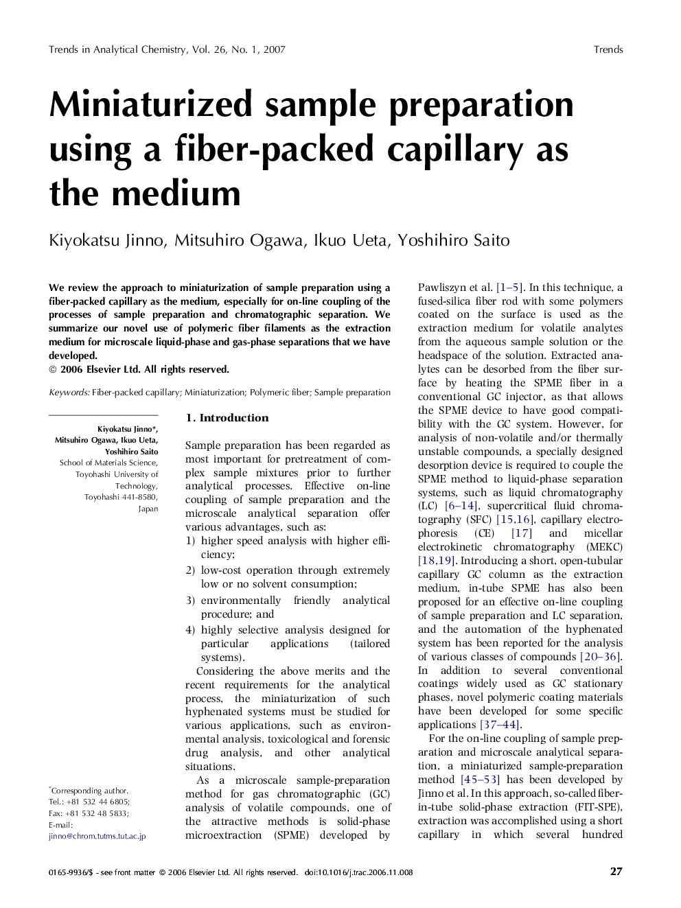 Miniaturized sample preparation using a fiber-packed capillary as the medium