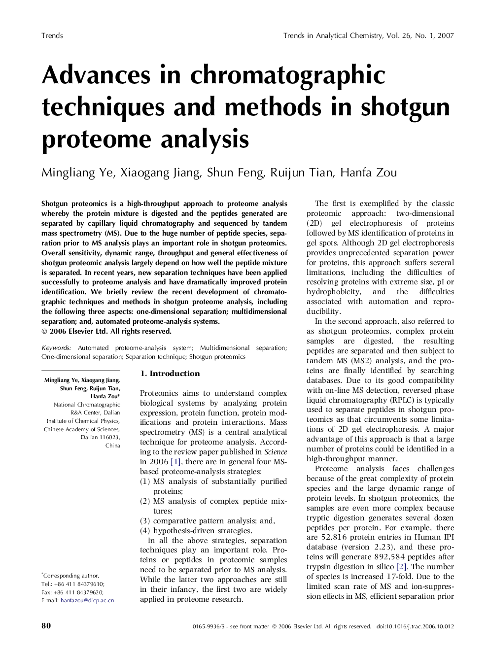 Advances in chromatographic techniques and methods in shotgun proteome analysis