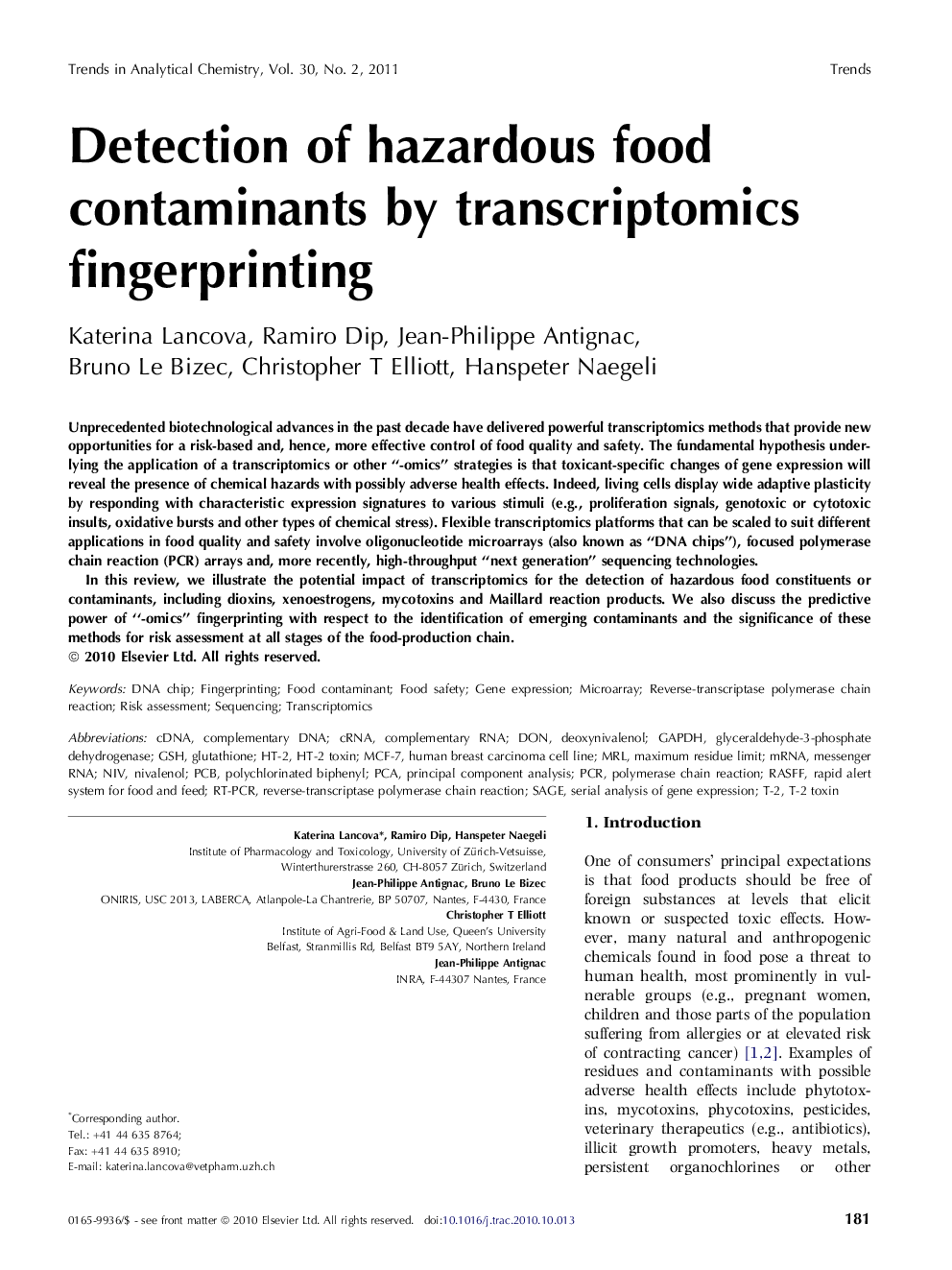 Detection of hazardous food contaminants by transcriptomics fingerprinting