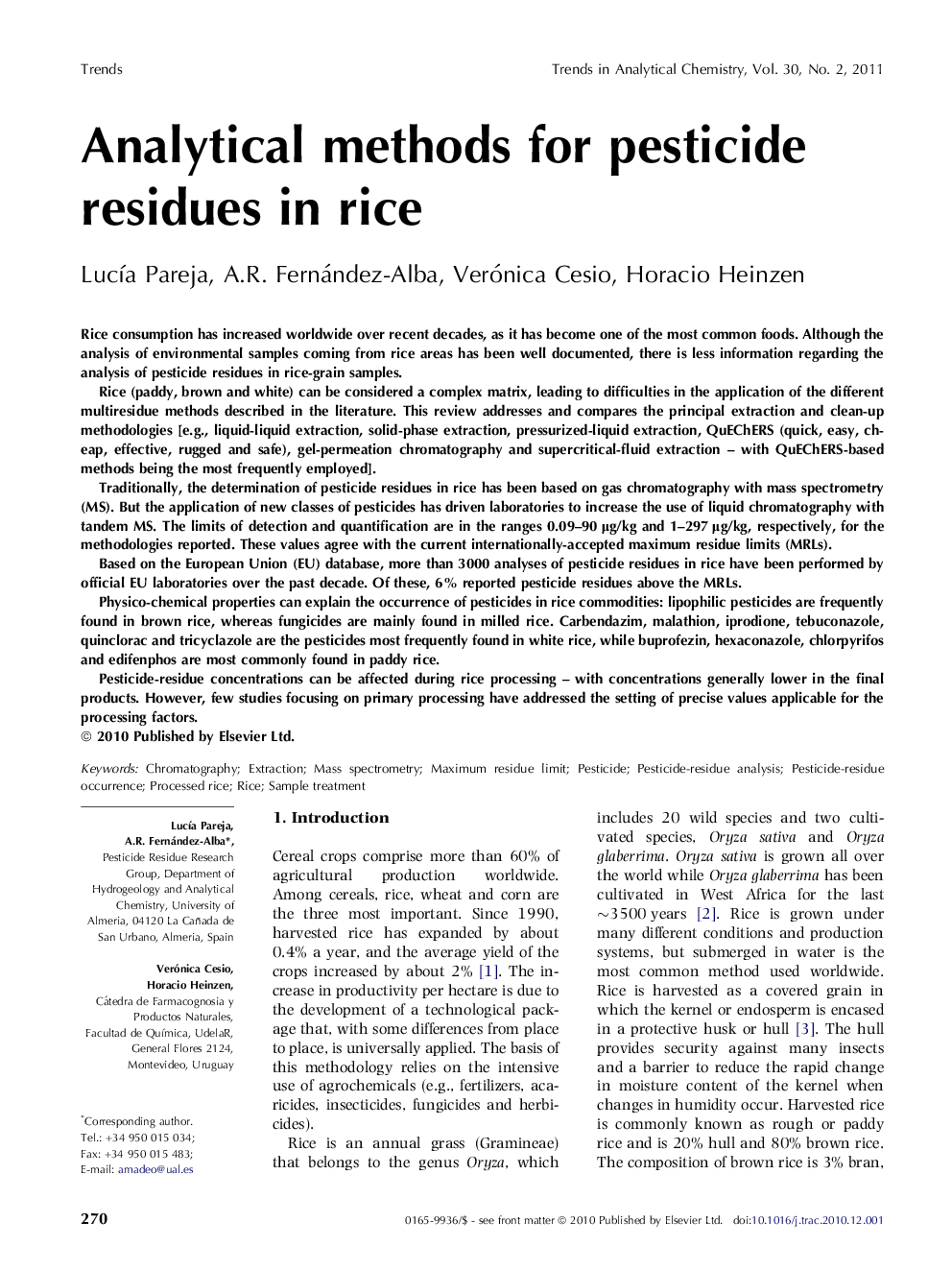 Analytical methods for pesticide residues in rice