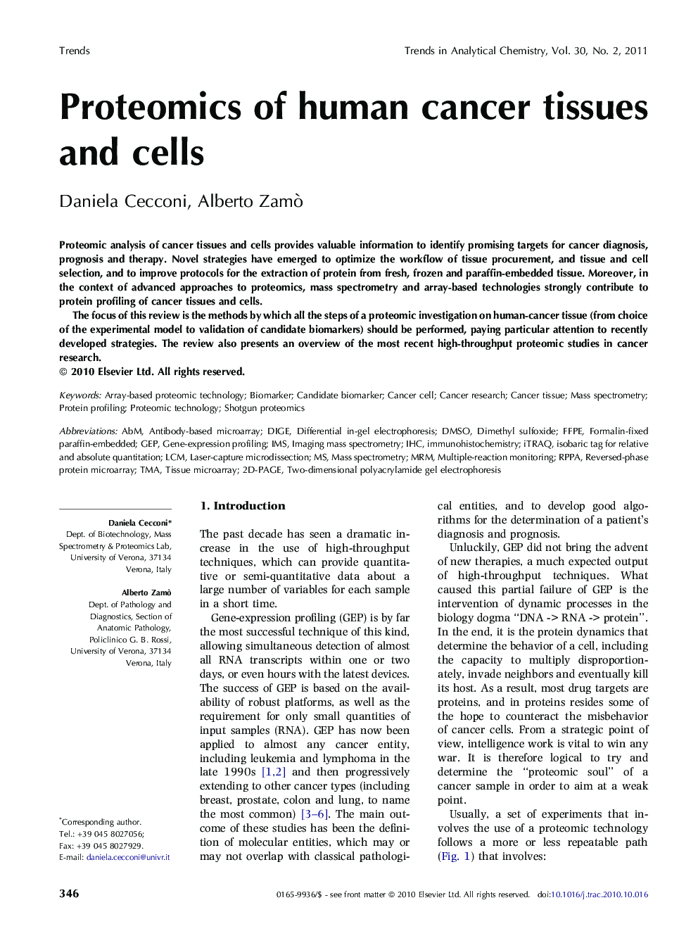 Proteomics of human cancer tissues and cells