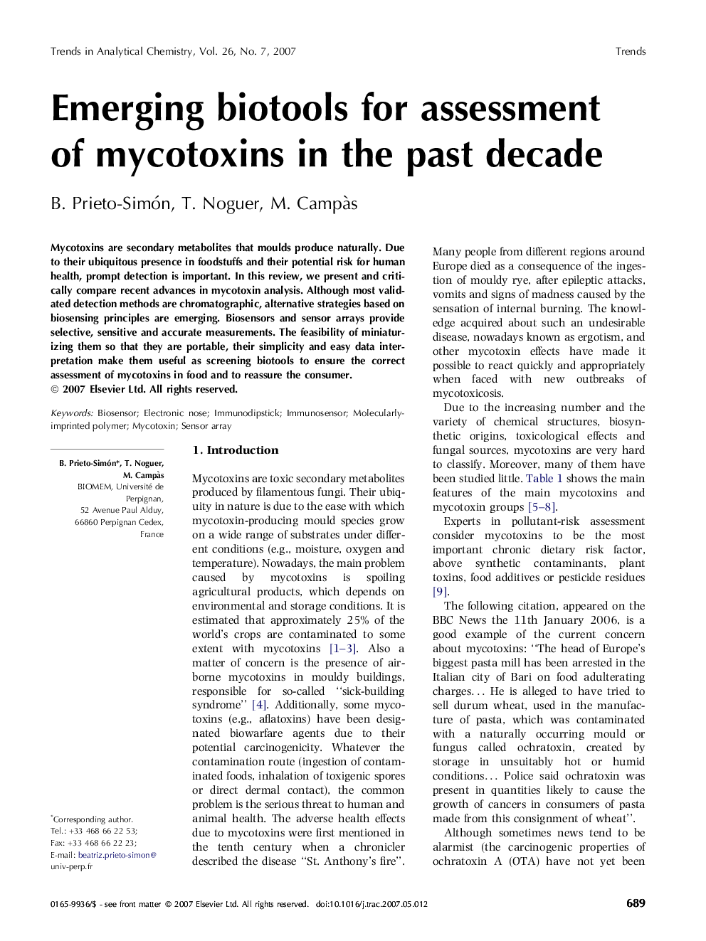 Emerging biotools for assessment of mycotoxins in the past decade