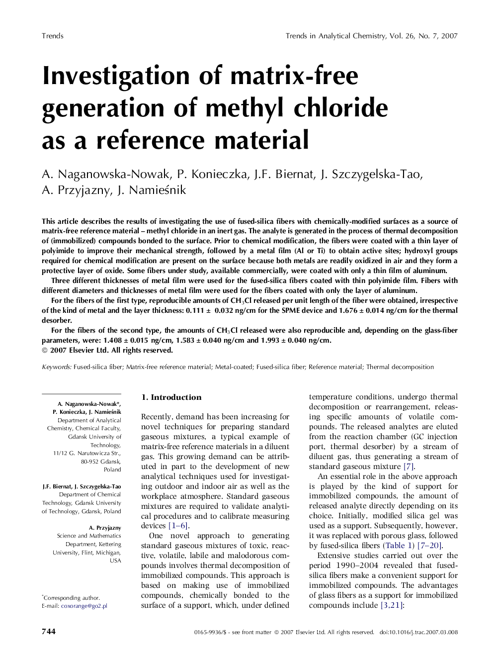Investigation of matrix-free generation of methyl chloride as a reference material