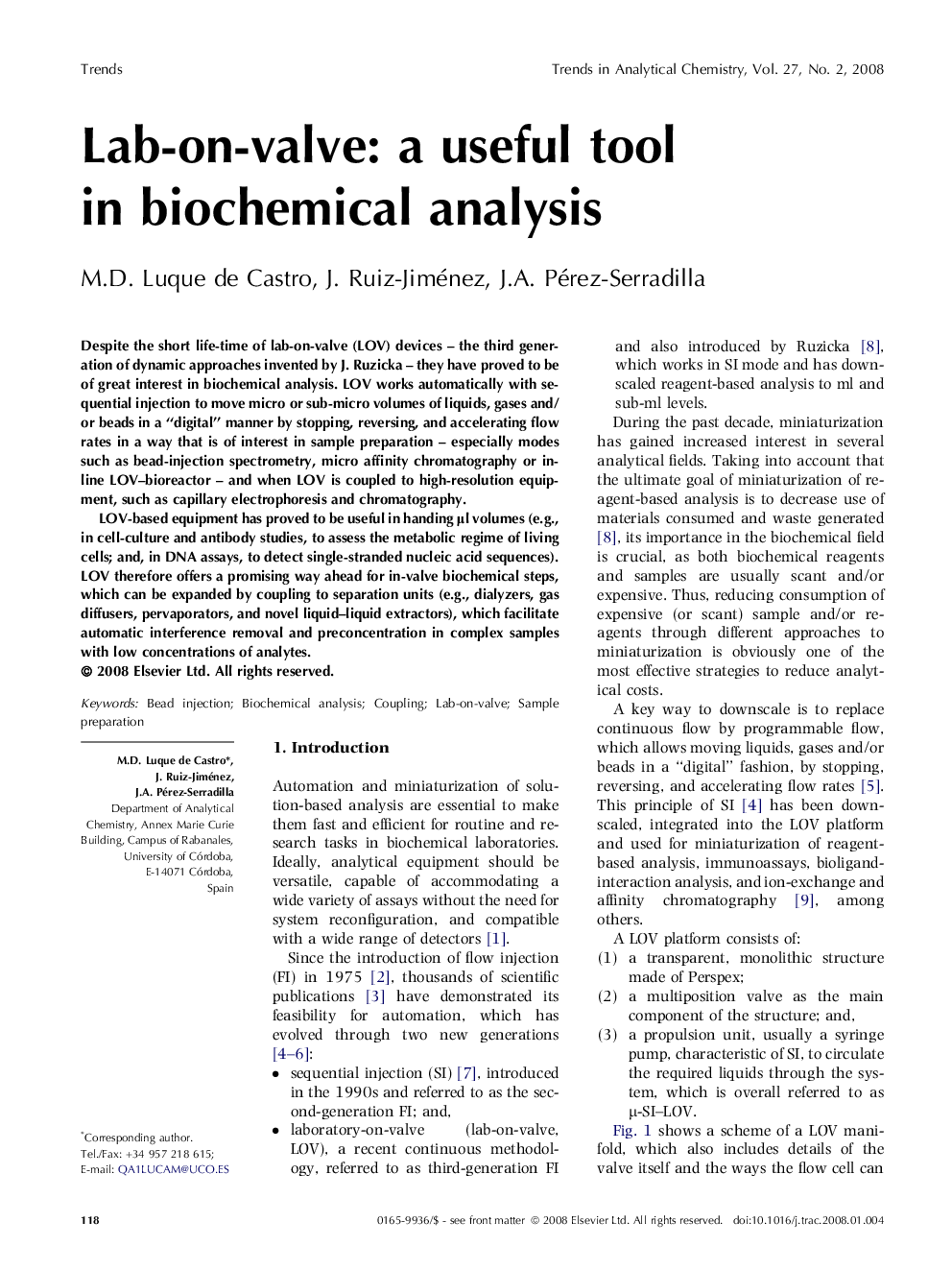 Lab-on-valve: a useful tool in biochemical analysis