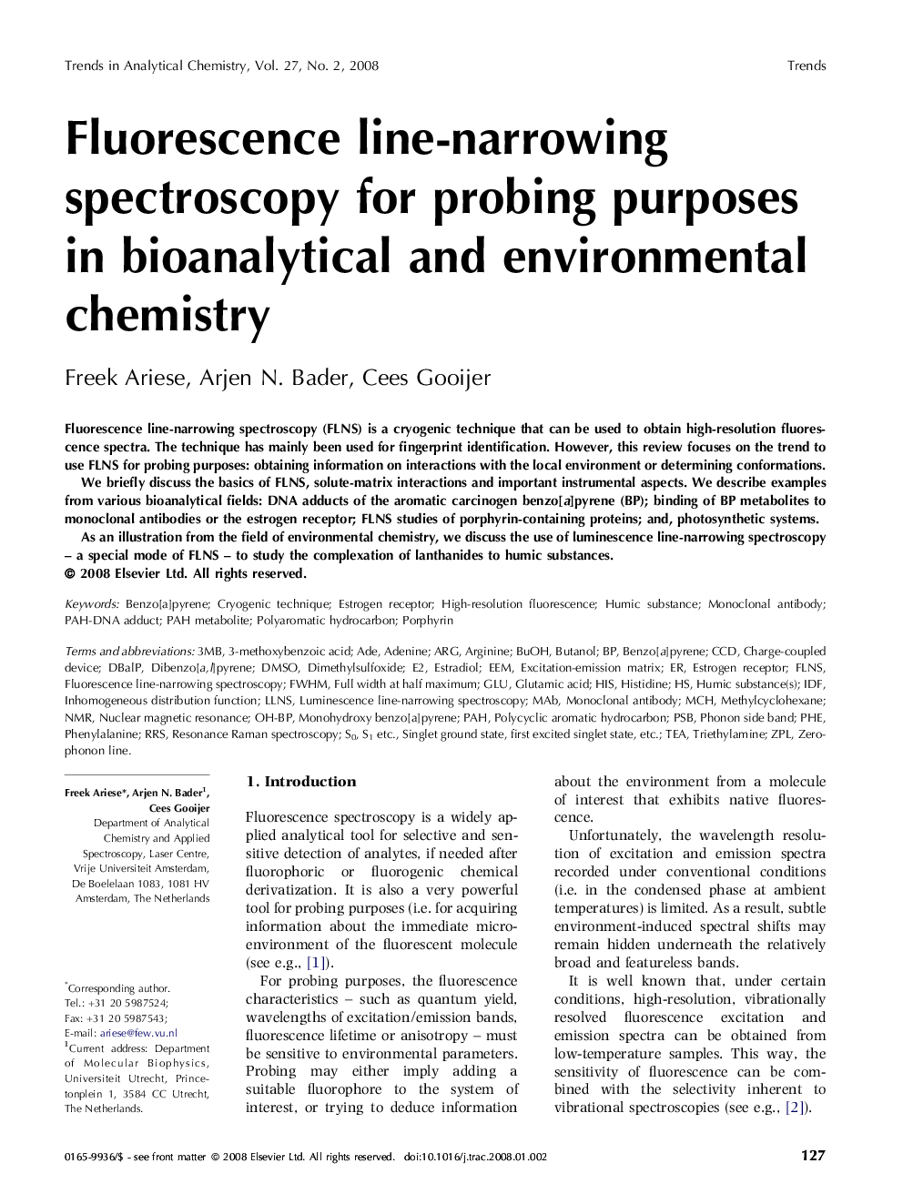 Fluorescence line-narrowing spectroscopy for probing purposes in bioanalytical and environmental chemistry