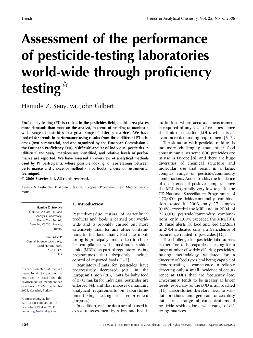 Assessment of the performance of pesticide-testing laboratories world-wide through proficiency testing 