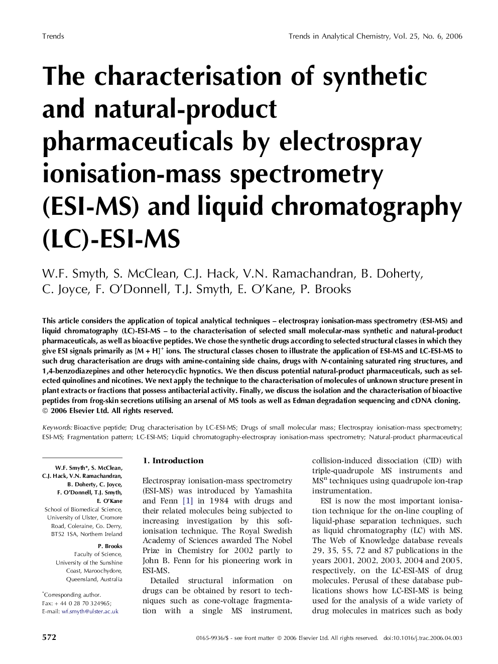 The characterisation of synthetic and natural-product pharmaceuticals by electrospray ionisation-mass spectrometry (ESI-MS) and liquid chromatography (LC)-ESI-MS